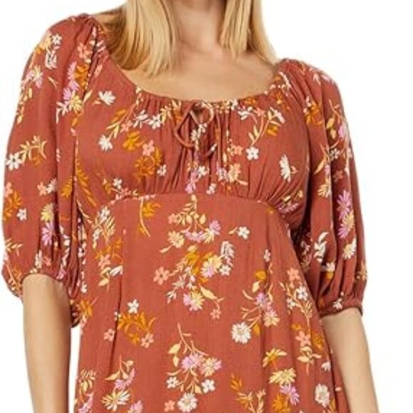 Billabong True Romance Printed Midi Dress in rust orange - Picture 4 of 12